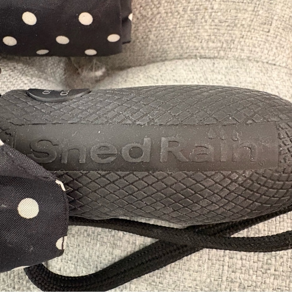 SHE RAIN Black and White Polkadot Compact Umbrella - Picture 3 of 4